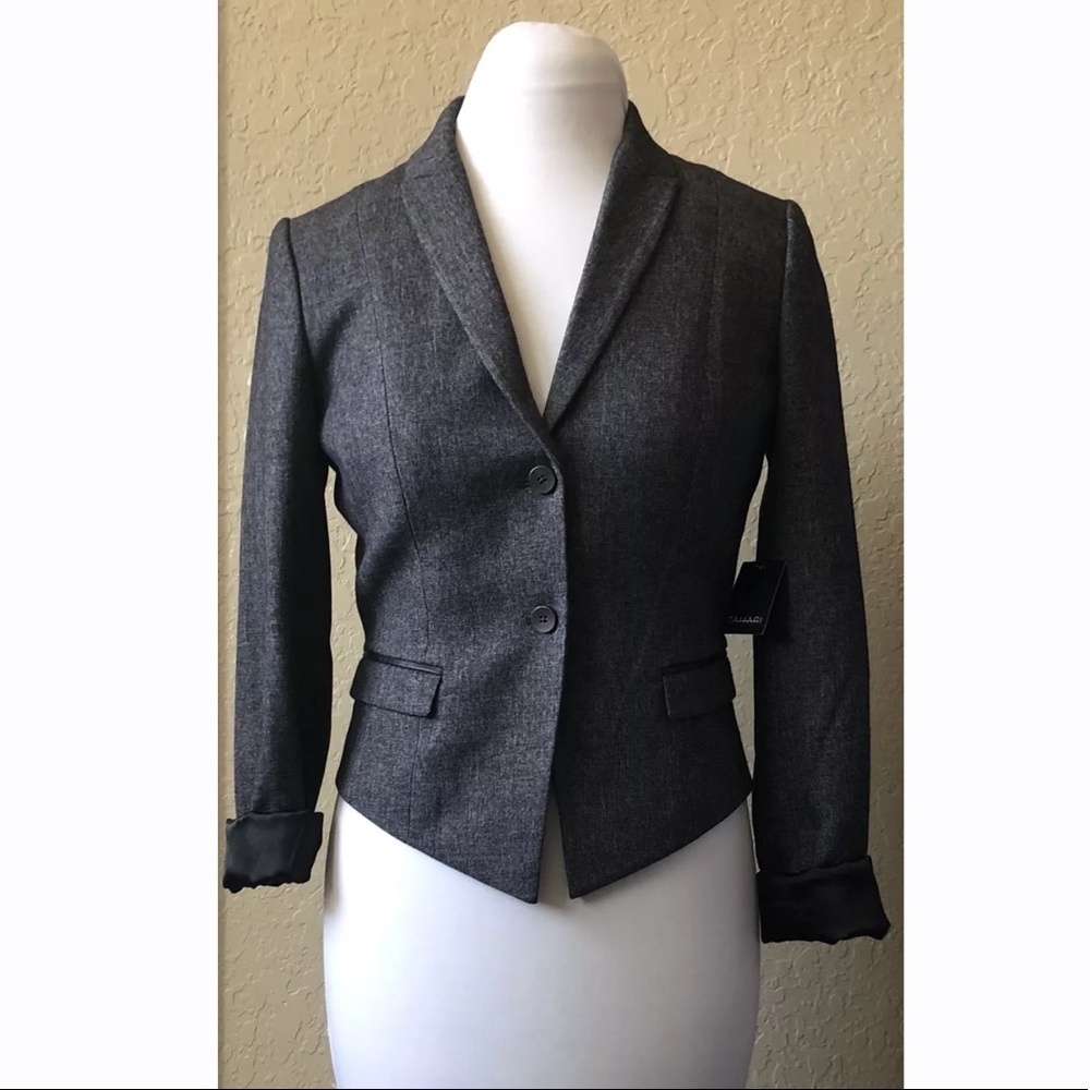 Tahari charcoal gray Cardona blazer with peplum